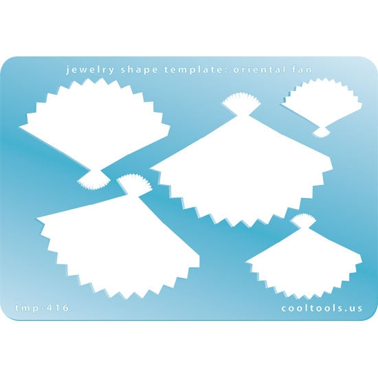 Blue plastic Jewelry Shape Template - Oriental Fan Our special surface makes it easy to find these templates on your workbench, but allows clarity for positioning. Includes 5 oriental fan shapes. Sizes are from 26.5mm to 60.5mm.