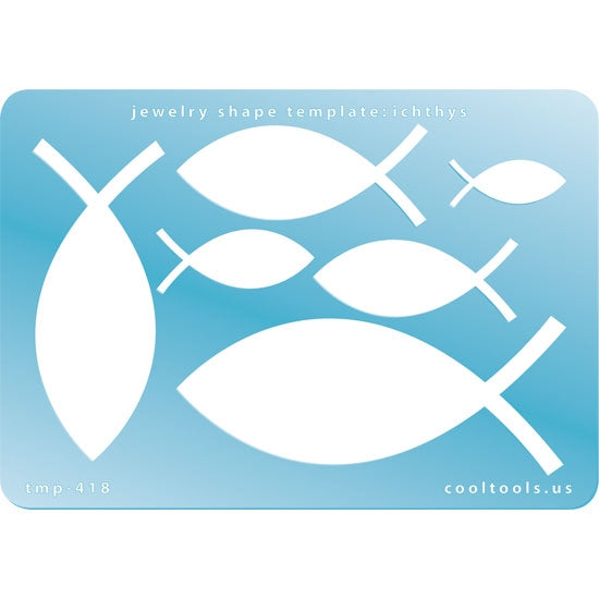 Blue plastic Jewelry Shape Template - Ichthys Our special surface makes it easy to find these templates on your workbench, but allows clarity for positioning. Includes 6 ichthys shapes. Sizes are from 25mm to 83.5mm.