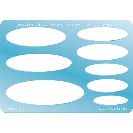 Blue plastic Jewelry Shape Template - Oval Pairs Large 2 Our special surface makes it easy to find these templates on your workbench, but allows clarity for positioning. Includes 8 oval shapes, 2 styles. Sizes are from 32.5mm to 74.5mm.