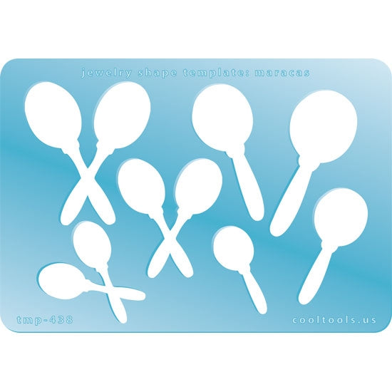 Blue plastic Jewelry Shape Template - Maracas 3 styles and 3 sizes of maraca shapes. Sizes are 30.5mm to 51.5mm  Our special surface makes it easy to find these templates on your workbench, but allows clarity for positioning.