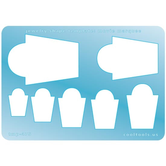 Blue plastic Jewelry Shape Template - Movie Marquee Our special surface makes it easy to find these templates on your workbench, but allows clarity for positioning. Includes 7 movie marquee shapes. Sizes are from 16m to 40mm.