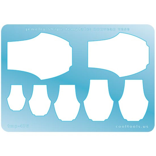 Blue plastic Jewelry Shape Template - Nouveau Vase Our special surface makes it easy to find these templates on your workbench, but allows clarity for positioning. Includes 7 Nouveau Vase shapes. Sizes are from 16m to 39mm.