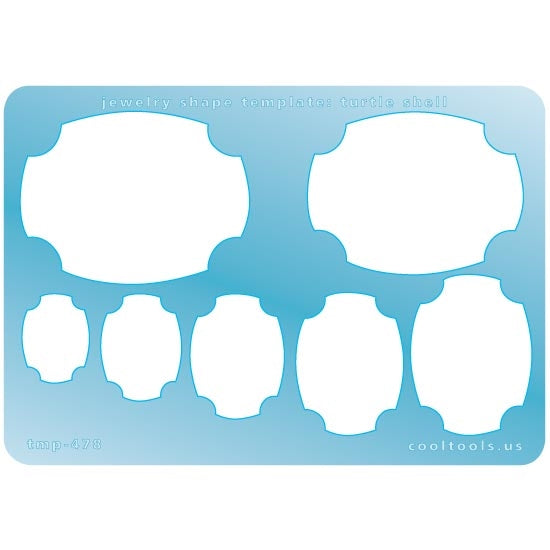 Blue plastic Jewelry Shape Template - Turtle Shell Our special surface makes it easy to find these templates on your workbench, but allows clarity for positioning. Includes 7 shapes. Sizes are from 13m to 40mm.