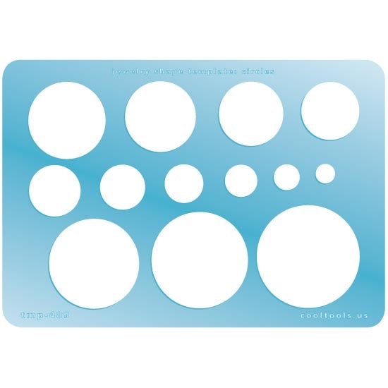 Blue plastic Jewelry Shape Template - Circle Our special surface makes it easy to find these templates on your workbench, but allows clarity for positioning. Includes 14 circle shapes. Sizes are from 6mm to 50mm.