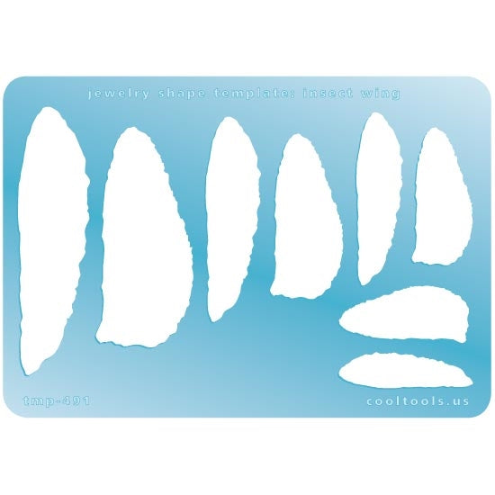 Blue plastic Jewelry Shape Template - Insect Wing Our special surface makes it easy to find these templates on your workbench, but allows clarity for positioning. Includes 7 wing shapes. Sizes are from 35m to 70mm.