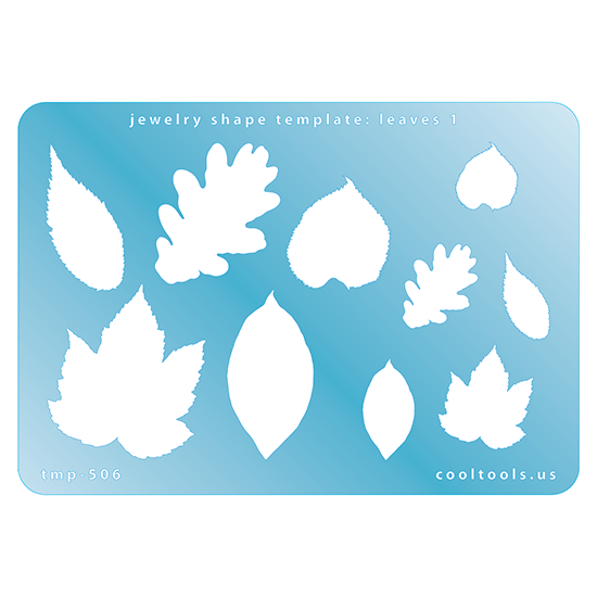 Blue plastic Jewelry Shape Template - Leaves 1 Our special surface makes it easy to find these templates on your workbench, but allows clarity for positioning. Use smaller shapes for embossing or enamel stencils. Includes 10 leaf shapes. Sizes are from 15.5mm to 37.5mm.