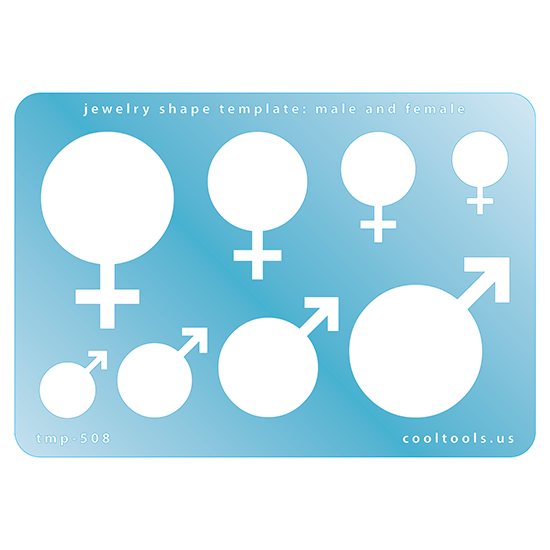 Blue plastic Jewelry Shape Template - Male and Female Our special surface makes it easy to find these templates on your workbench, but allows clarity for positioning. Use smaller shapes for embossing or enamel stencils. Includes 8 shapes. Sizes are from 20mm to 48mm.