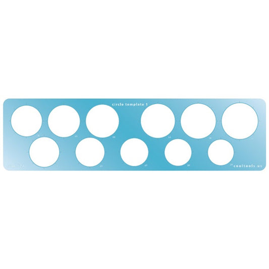 Blue plastic Jewelry Shape Template - Circle 1 Our special surface makes it easy to find these templates on your workbench, but allows clarity for positioning. Includes 11 circle shapes. Sizes are from 25mm to 35mm.