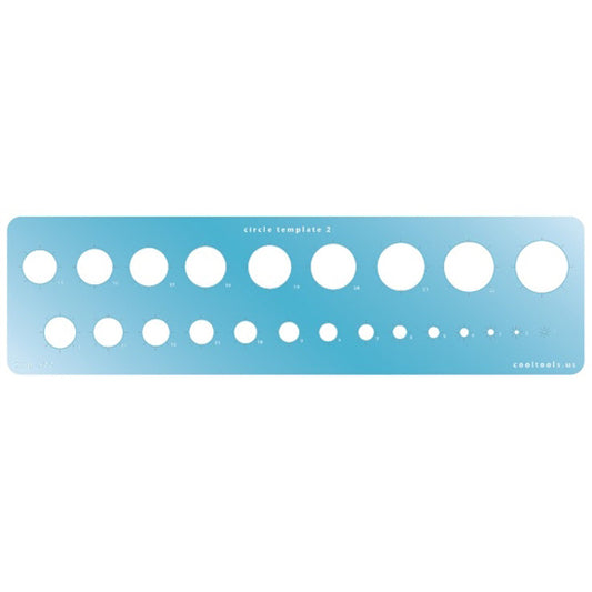 Blue plastic Jewelry Shape Template - Circle 2 Our special surface makes it easy to find these templates on your workbench, but allows clarity for positioning. Includes 23 circle shapes. Sizes are from 1mm to 23mm.