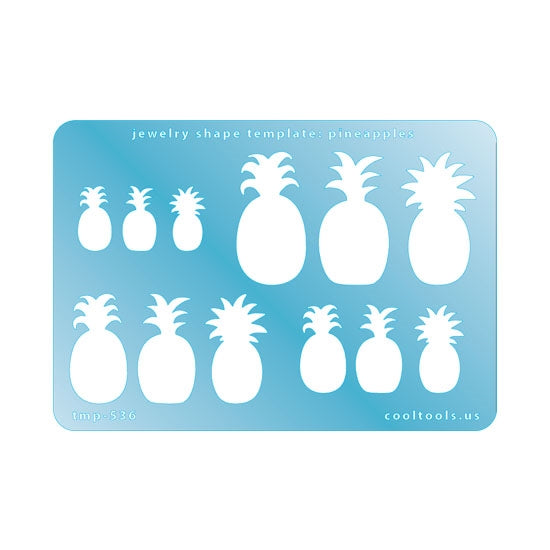 Blue plastic Jewelry Shape Template - Pineapples Our special surface makes it easy to find these templates on your workbench, but allows clarity for positioning. Use smaller shapes for embossing or enamel stencils. Includes 12 pineapple shapes. Sizes are from 8.5mm to 20mm.