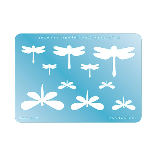 Blue plastic Jewelry Shape Template - Dragonflies Our special surface makes it easy to find these templates on your workbench, but allows clarity for positioning. Use smaller shapes for embossing or enamel stencils. Includes 10 dragonfly shapes. Sizes are from 14mm to 44.5mm.