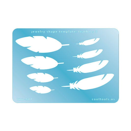  Blue plastic Jewelry Shape Template - Feathers 3 Our special surface makes it easy to find these templates on your workbench, but allows clarity for positioning. Use smaller shapes for embossing or enamel stencils. Includes 8 feather shapes. Sizes are from 30mm to 64mm.