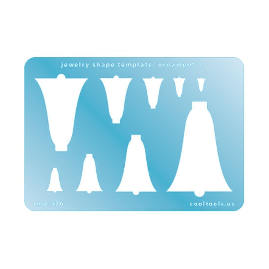 Blue plastic Jewelry Shape Template - Ornament 1 Includes 9 shapes. Sizes are from 8mm to 55.5mm. Our special surface makes it easy to find these templates on your workbench, but allows clarity for positioning.