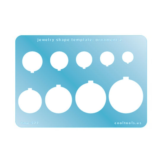 Blue plastic Jewelry Shape Template - Ornament 2 Includes 9 shapes. Sizes are from 12mm to 35.5mm. Our special surface makes it easy to find these templates on your workbench, but allows clarity for positioning.