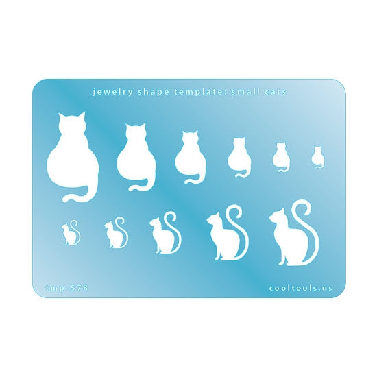 Blue plastic Jewelry Shape Template - Small Cats Our special surface makes it easy to find these templates on your workbench, but allows clarity for positioning. Use smaller shapes for embossing or enamel stencils. Includes 7 cat shapes. Sizes are from 20mm to 50mm.