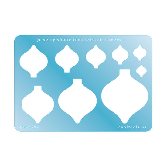 Blue plastic Jewelry Shape Template - Ornament 6 Includes 9 shapes. Sizes are from 11mm to 50mm. Our special surface makes it easy to find these templates on your workbench, but allows clarity for positioning.