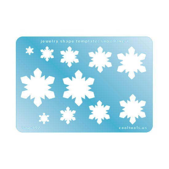 Blue plastic Jewelry Shape Template - Snowflake 1 Includes 11 shapes. Sizes are from 8mm to 36.5mm.  Our special surface makes it easy to find these templates on your workbench, but allows clarity for positioning.