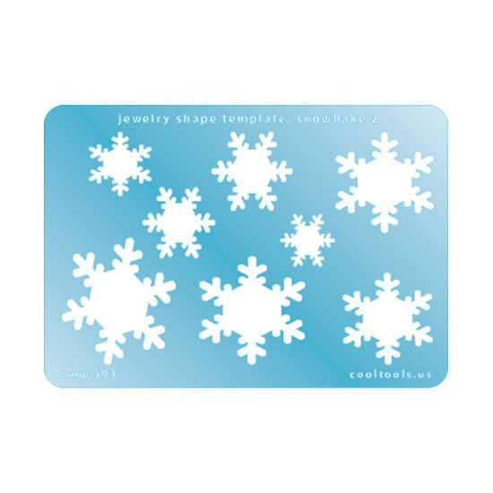 Blue plastic Jewelry Shape Template - Snowflake 2 Includes 8 shapes. Sizes are from 8mm to 36.5mm.  Our special surface makes it easy to find these templates on your workbench, but allows clarity for positioning.