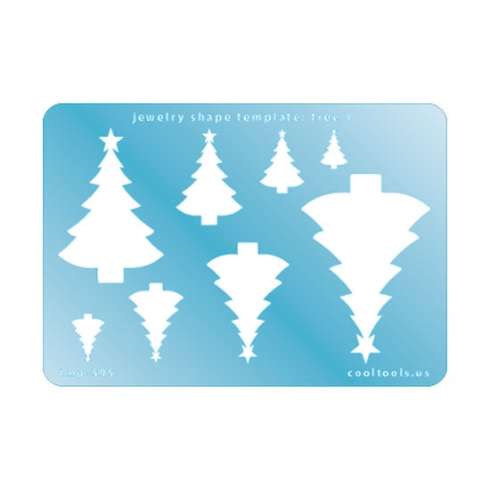 Blue plastic Jewelry Shape Template - Tree 1 Includes 8 shapes. Sizes are from 12.5mm to 59mm.  Our special surface makes it easy to find these templates on your workbench, but allows clarity for positioning.