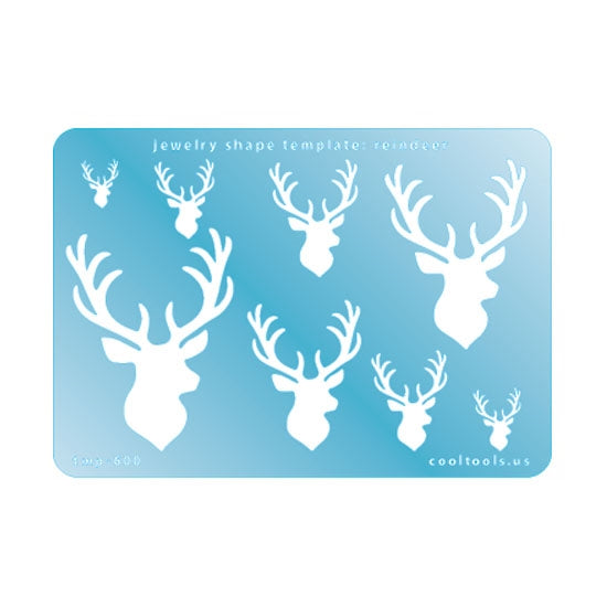 Blue plastic Jewelry Shape Template - Reindeer Includes 8 shapes. Sizes are from 12.5mm to 58mm.  Our special surface makes it easy to find these templates on your workbench, but allows clarity for positioning.