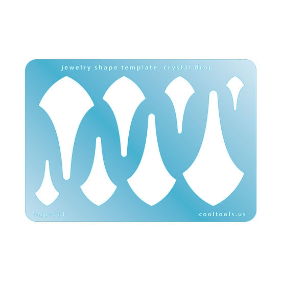 Blue plastic Jewelry Shape Template - Crystal Drop Includes 8 shapes. Sizes are from 18.5mm to 63mm.  Our special surface makes it easy to find these templates on your workbench, but allows clarity for positioning.