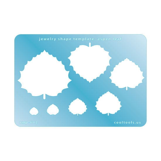 Blue plastic  Jewelry Shape Template - Aspen Leaf Includes 7 shapes. Sizes are from 9mm to 51.5mm.