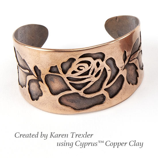 cyprus copper clay cuff made by karen trexler using Jewelry Shape Template - Budding Rose