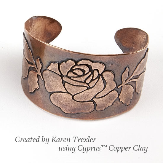 cyprus copper clay cuff made by karen trexler using Jewelry Shape Template - Budding Rose