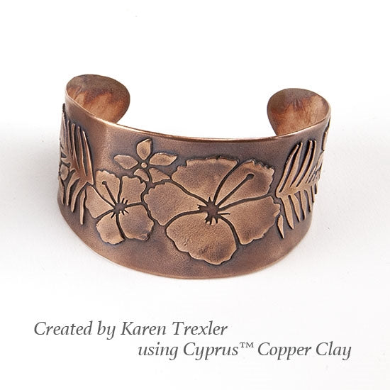 cyprus copper clay cuff by karen trexler using Jewelry Shape Template - Hibiscus Palm 