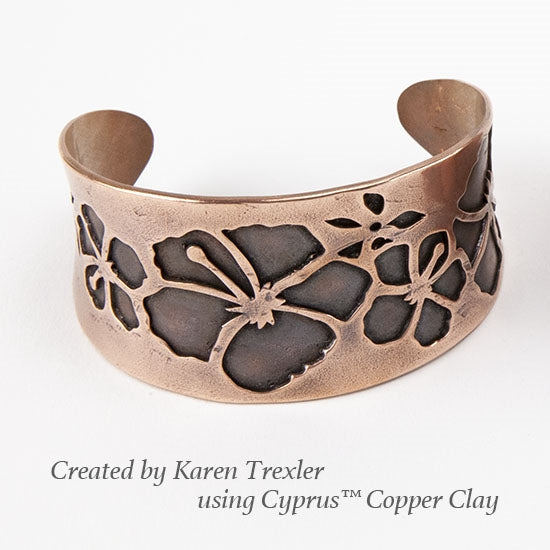 cyprus copper clay cuff by karen trexler using Jewelry Shape Template - Hibiscus