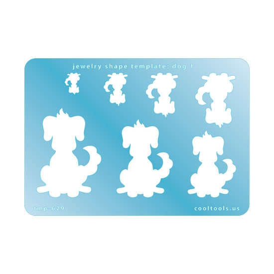 Blue plastic Jewelry Shape Template - Dog 1 Includes 7 shapes. Sizes are from 12mm to 49mm.  Our special surface makes it easy to find these templates on your workbench, but allows clarity for positioning.