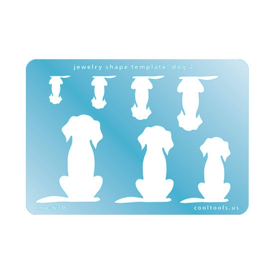 Blue plastic Jewelry Shape Template - Dog 2 Includes 7 shapes. Sizes are from 16mm to 49.5mm.  Our special surface makes it easy to find these templates on your workbench, but allows clarity for positioning.