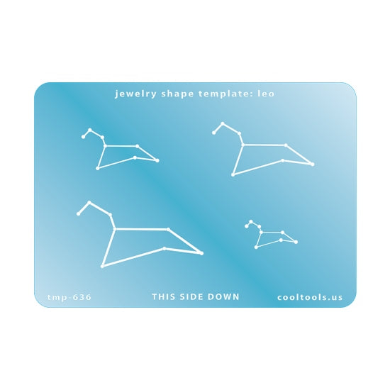 Blue plastic Jewelry Shape Template - Astrology Templates Leo.Includes 4 shapes. Sizes are from 21.5mm to 52mm.  These astrology templates were specially designed to connect the stars for your favorite zodiac sign. Simply lay the template face down on your clay, roll or push down, and a connecting line will appear between each star.