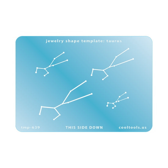 Blue plastic Jewelry Shape Template - Astrology Templates Taurus Includes 4 shapes. Sizes are from 22.5mm to 54mm.  These astrology templates were specially designed to connect the stars for your favorite zodiac sign. Simply lay the template face down on your clay, roll or push down, and a connecting line will appear between each star.