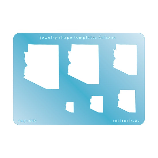 Blue plastic Jewelry Shape Template - Arizona All 50 U.S. States are available. These templates are perfect for creating a personalized gift or a piece for yourself to represent your favorite state.  Includes 6 shapes. Sizes are from 10.5mm to 43mm.