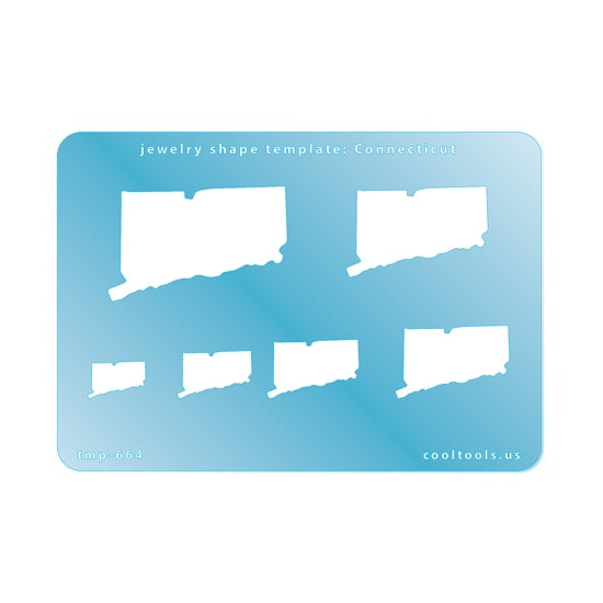 Blue plastic Jewelry Shape Template - Connecticut All 50 U.S. States are available. These templates are perfect for creating a personalized gift or a piece for yourself to represent your favorite state.  Includes 6 shapes. Sizes are from 15mm to 46.5mm