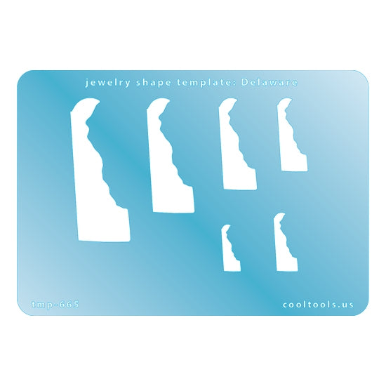 Blue plastic Jewelry Shape Template - Delaware All 50 U.S. States are available. These templates are perfect for creating a personalized gift or a piece for yourself to represent your favorite state.  Includes 6 shapes. Sizes are from 17mm to 51.5mm.