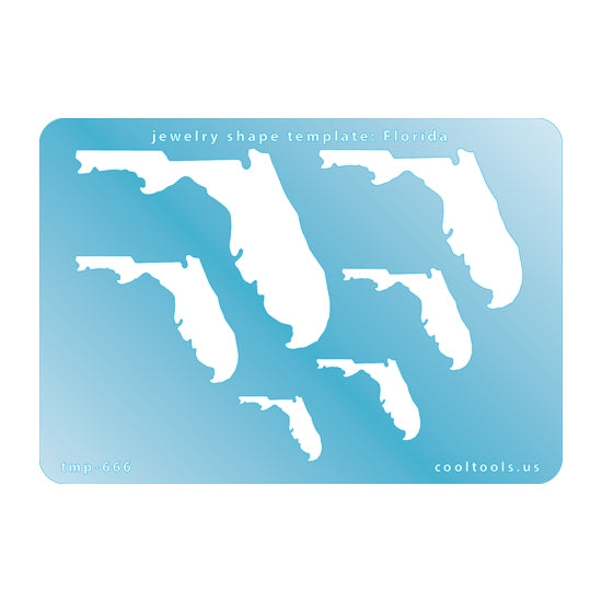 Blue plastic Jewelry Shape Template - Florida All 50 U.S. States are available. These templates are perfect for creating a personalized gift or a piece for yourself to represent your favorite state.  Includes 6 shapes. Sizes are from 24mm to 73.5mm.