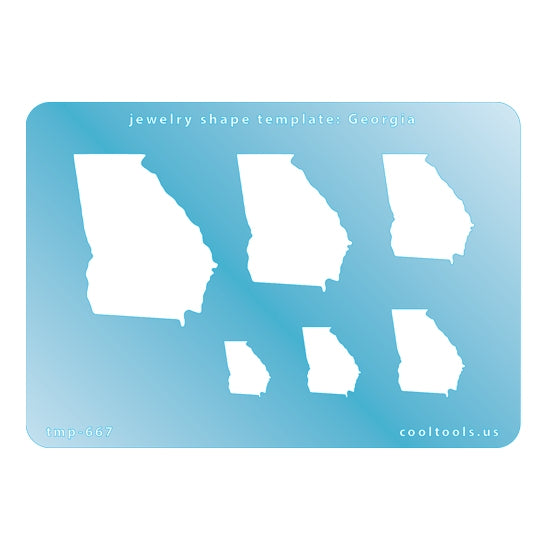 Blue plastic Jewelry Shape Template - Georgia All 50 U.S. States are available. These templates are perfect for creating a personalized gift or a piece for yourself to represent your favorite state.  Includes 6 shapes. Sizes are from 16.5mm to 52mm.