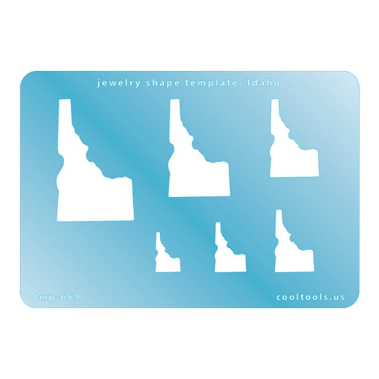 Blue plastic Jewelry Shape Template - Idaho All 50 U.S. States are available. These templates are perfect for creating a personalized gift or a piece for yourself to represent your favorite state.  Includes 6 shapes. Sizes are from 15mm to 45.5mm