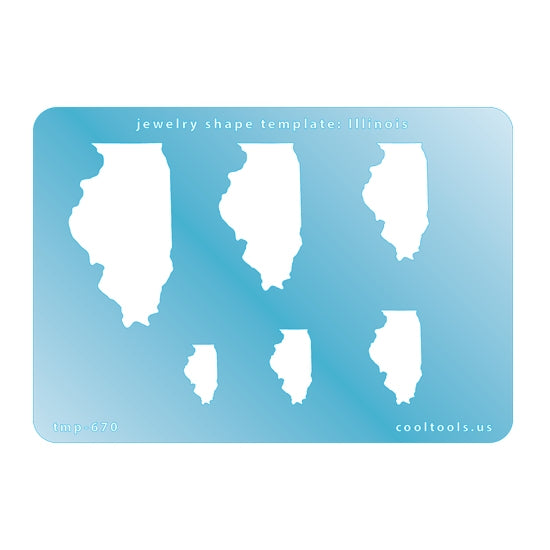 Blue plastic Jewelry Shape Template - Illinois All 50 U.S. States are available. These templates are perfect for creating a personalized gift or a piece for yourself to represent your favorite state.  Includes 6 shapes. Sizes are from 16mm to 49mm.