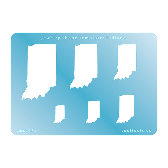 Blue plastic  Jewelry Shape Template - Indiana All 50 U.S. States are available. These templates are perfect for creating a personalized gift or a piece for yourself to represent your favorite state.  Includes 6 shapes. Sizes are from 16mm to 49.5mm