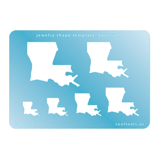 Blue plastic Jewelry Shape Template - Louisiana All 50 U.S. States are available. These templates are perfect for creating a personalized gift or a piece for yourself to represent your favorite state.  Includes 6 shapes. Sizes are from 20mm to 61mm.