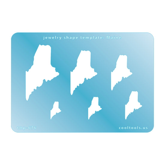 Blue plastic Jewelry Shape Template - Maine All 50 U.S. States are available. These templates are perfect for creating a personalized gift or a piece for yourself to represent your favorite state.  Includes 6 shapes. Sizes are from 16.5mm to 51.5mm.