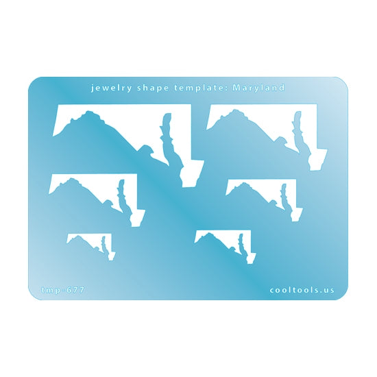 Blue plastic Jewelry Shape Template - Maryland All 50 U.S. States are available. These templates are perfect for creating a personalized gift or a piece for yourself to represent your favorite state.  Includes 6 shapes. Sizes are from 20mm to 61mm.