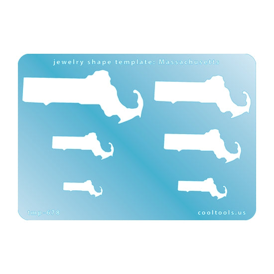 Blue plastic Jewelry Shape Template - Massachusetts All 50 U.S. States are available. These templates are perfect for creating a personalized gift or a piece for yourself to represent your favorite state.  Includes 6 shapes. Sizes are from 21mm to 64mm.