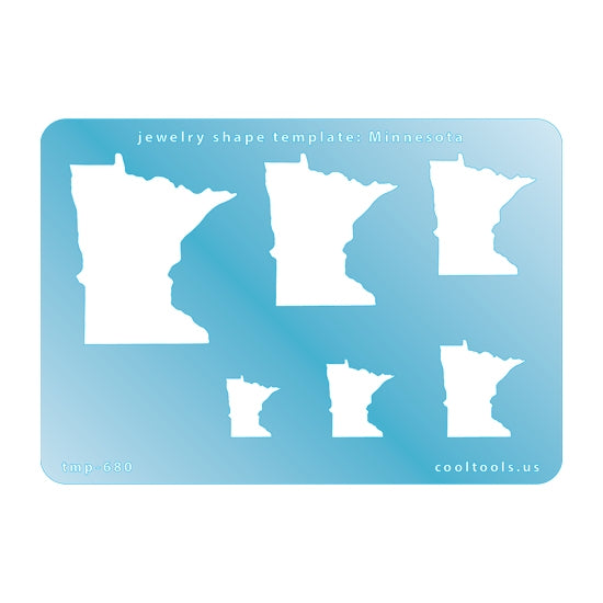 Blue plastic Jewelry Shape Template - Minnesota All 50 U.S. States are available. These templates are perfect for creating a personalized gift or a piece for yourself to represent your favorite state.  Includes 6 shapes. Sizes are from 17.5mm to 55mm.