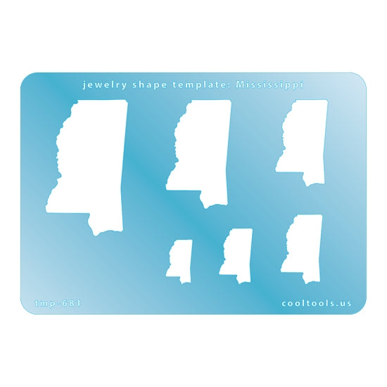 Blue plastic Jewelry Shape Template - Mississippi All 50 U.S. States are available. These templates are perfect for creating a personalized gift or a piece for yourself to represent your favorite state.  Includes 6 shapes. Sizes are from 16mm to 48.5mm.