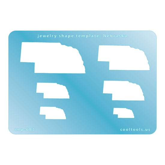 Blue plastic Jewelry Shape Template - Nebraska All 50 U.S. States are available. These templates are perfect for creating a personalized gift or a piece for yourself to represent your favorite state.  Includes 6 shapes. Sizes are from 19.5mm to 60.5mm.