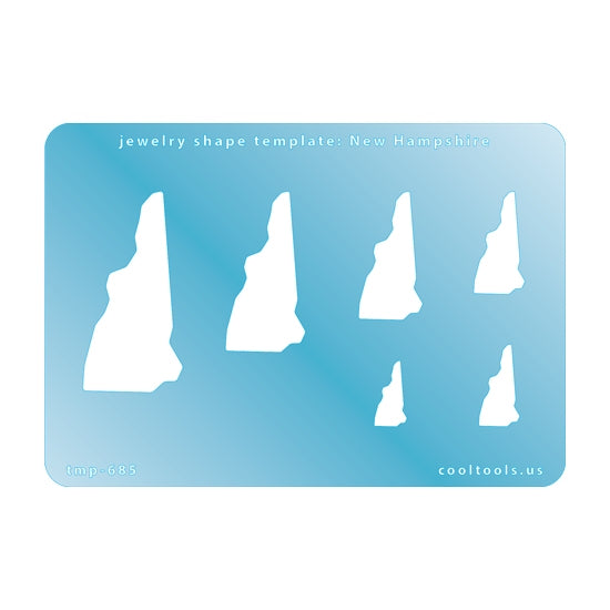 Blue plastic Jewelry Shape Template - New Hampshire All 50 U.S. States are available. These templates are perfect for creating a personalized gift or a piece for yourself to represent your favorite state.  Includes 6 shapes. Sizes are from 16.5mm to 51.5mm.